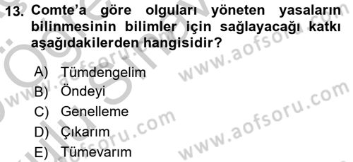 Tarih Felsefesi 2 Dersi 2018 - 2019 Yılı Yaz Okulu Sınavı 13. Soru