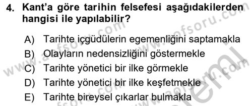 Tarih Felsefesi 2 Dersi 2018 - 2019 Yılı Yaz Okulu Sınavı 4. Soru