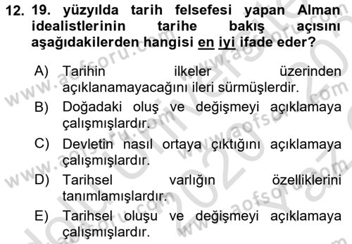 Tarih Felsefesi 2 Dersi 2020 - 2021 Yılı Yaz Okulu Sınav Soruları 12. Soru