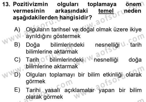 Tarih Felsefesi 2 Dersi 2020 - 2021 Yılı Yaz Okulu Sınav Soruları 13. Soru