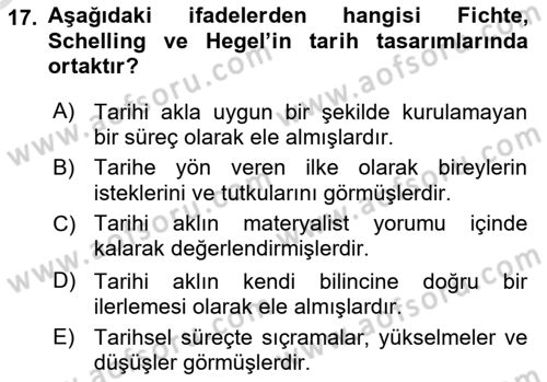Tarih Felsefesi 2 Dersi 2020 - 2021 Yılı Yaz Okulu Sınav Soruları 17. Soru