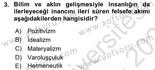 Tarih Felsefesi 2 Dersi 2020 - 2021 Yılı Yaz Okulu Sınav Soruları 3. Soru