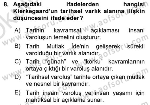 Tarih Felsefesi 2 Dersi 2020 - 2021 Yılı Yaz Okulu Sınav Soruları 8. Soru