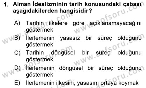 Tarih Felsefesi 2 Dersi 2021 - 2022 Yılı (Vize) Ara Sınav Soruları 1. Soru