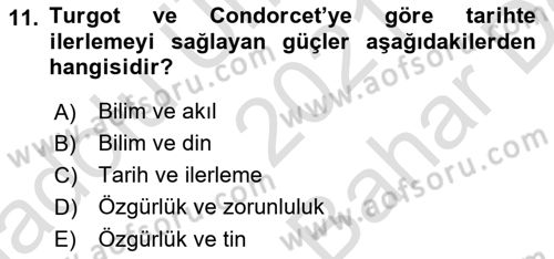 Tarih Felsefesi 2 Dersi 2021 - 2022 Yılı (Vize) Ara Sınav Soruları 11. Soru