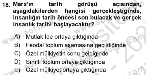 Tarih Felsefesi 2 Dersi 2021 - 2022 Yılı (Vize) Ara Sınav Soruları 18. Soru