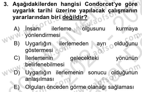 Tarih Felsefesi 2 Dersi 2021 - 2022 Yılı (Vize) Ara Sınav Soruları 3. Soru