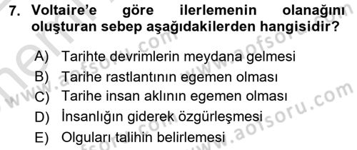 Tarih Felsefesi 2 Dersi 2021 - 2022 Yılı (Vize) Ara Sınav Soruları 7. Soru