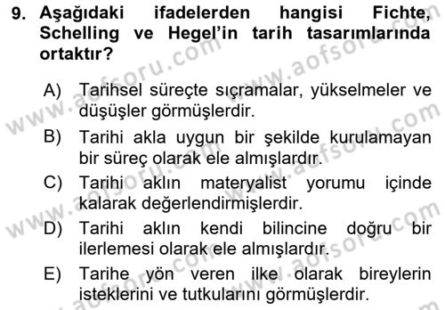 Tarih Felsefesi 2 Dersi 2021 - 2022 Yılı (Vize) Ara Sınav Soruları 9. Soru