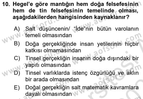Tarih Felsefesi 2 Dersi 2021 - 2022 Yılı (Final) Dönem Sonu Sınav Soruları 10. Soru