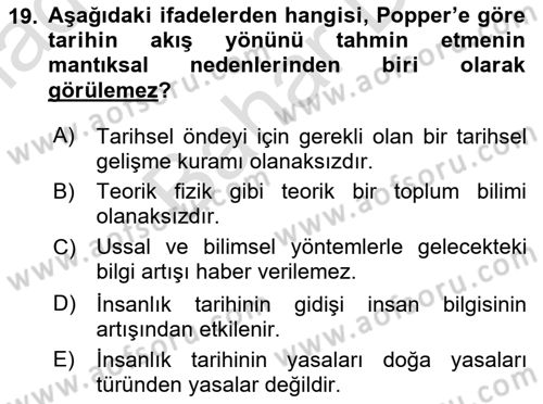 Tarih Felsefesi 2 Dersi 2021 - 2022 Yılı (Final) Dönem Sonu Sınav Soruları 19. Soru