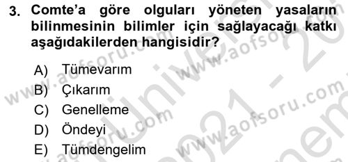 Tarih Felsefesi 2 Dersi 2021 - 2022 Yılı (Final) Dönem Sonu Sınav Soruları 3. Soru