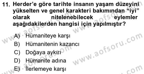 Tarih Felsefesi 2 Dersi 2021 - 2022 Yılı Yaz Okulu Sınav Soruları 11. Soru