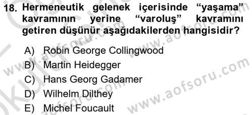 Tarih Felsefesi 2 Dersi 2021 - 2022 Yılı Yaz Okulu Sınav Soruları 18. Soru