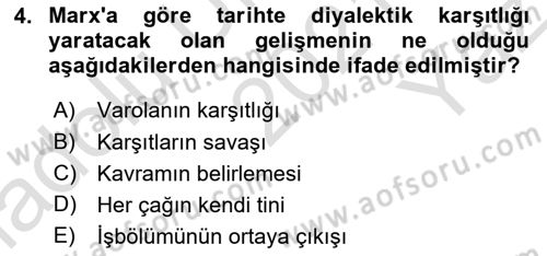 Tarih Felsefesi 2 Dersi 2021 - 2022 Yılı Yaz Okulu Sınav Soruları 4. Soru