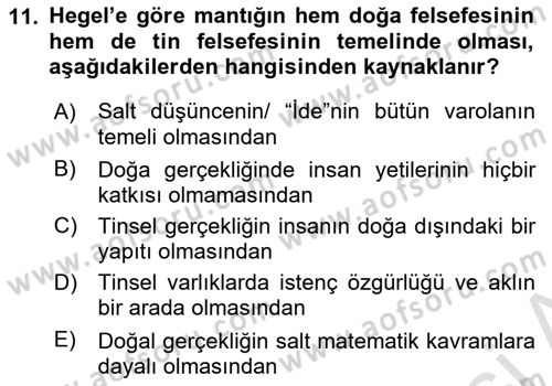 Tarih Felsefesi 2 Dersi 2022 - 2023 Yılı Yaz Okulu Sınav Soruları 11. Soru
