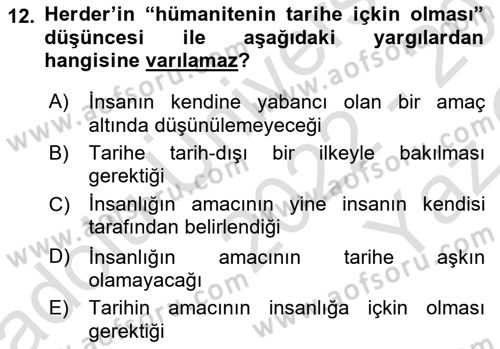 Tarih Felsefesi 2 Dersi 2022 - 2023 Yılı Yaz Okulu Sınav Soruları 12. Soru