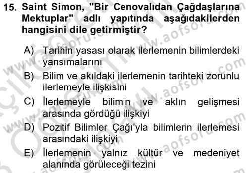 Tarih Felsefesi 2 Dersi 2022 - 2023 Yılı Yaz Okulu Sınav Soruları 15. Soru