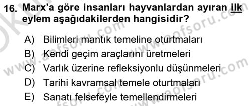 Tarih Felsefesi 2 Dersi 2022 - 2023 Yılı Yaz Okulu Sınav Soruları 16. Soru