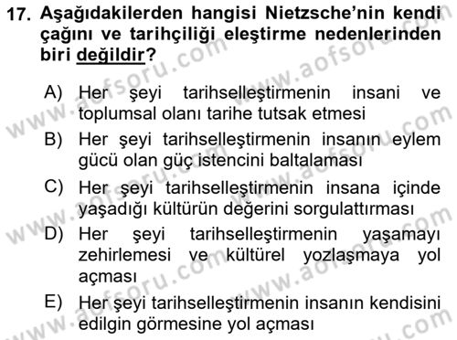 Tarih Felsefesi 2 Dersi 2022 - 2023 Yılı Yaz Okulu Sınav Soruları 17. Soru