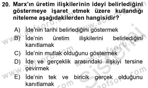 Tarih Felsefesi 2 Dersi 2022 - 2023 Yılı Yaz Okulu Sınav Soruları 20. Soru