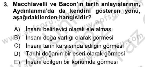 Tarih Felsefesi 2 Dersi 2022 - 2023 Yılı Yaz Okulu Sınav Soruları 3. Soru
