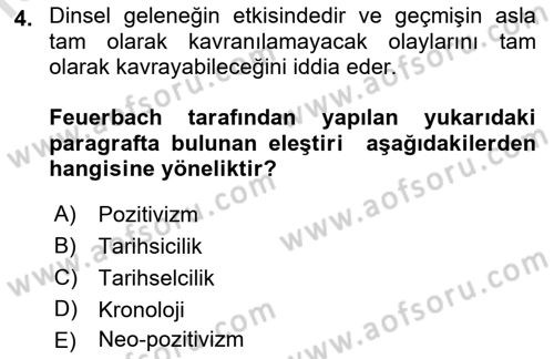 Tarih Felsefesi 2 Dersi 2022 - 2023 Yılı Yaz Okulu Sınav Soruları 4. Soru