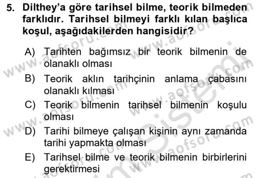 Tarih Felsefesi 2 Dersi 2022 - 2023 Yılı Yaz Okulu Sınav Soruları 5. Soru