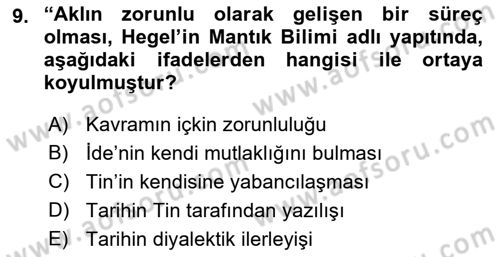 Tarih Felsefesi 2 Dersi 2022 - 2023 Yılı Yaz Okulu Sınav Soruları 9. Soru