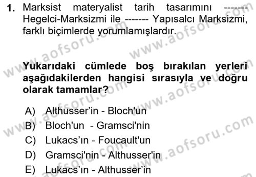 Tarih Felsefesi 2 Dersi 2023 - 2024 Yılı (Vize) Ara Sınav Soruları 1. Soru
