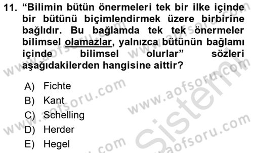 Tarih Felsefesi 2 Dersi 2023 - 2024 Yılı (Vize) Ara Sınav Soruları 11. Soru
