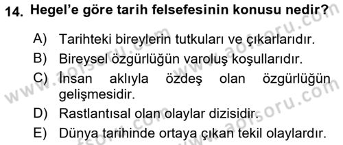 Tarih Felsefesi 2 Dersi 2023 - 2024 Yılı (Vize) Ara Sınav Soruları 14. Soru