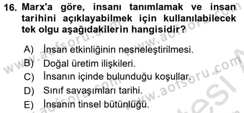 Tarih Felsefesi 2 Dersi 2023 - 2024 Yılı (Vize) Ara Sınav Soruları 16. Soru