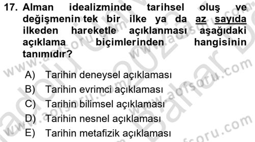 Tarih Felsefesi 2 Dersi 2023 - 2024 Yılı (Vize) Ara Sınav Soruları 17. Soru