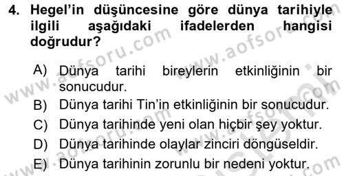 Tarih Felsefesi 2 Dersi 2023 - 2024 Yılı (Vize) Ara Sınav Soruları 4. Soru