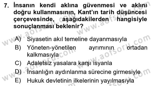 Tarih Felsefesi 2 Dersi 2023 - 2024 Yılı (Vize) Ara Sınav Soruları 7. Soru