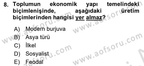 Tarih Felsefesi 2 Dersi 2023 - 2024 Yılı (Vize) Ara Sınav Soruları 8. Soru