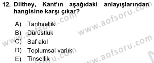 Tarih Felsefesi 2 Dersi 2023 - 2024 Yılı Yaz Okulu Sınav Soruları 12. Soru