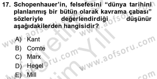 Tarih Felsefesi 2 Dersi 2023 - 2024 Yılı Yaz Okulu Sınav Soruları 17. Soru