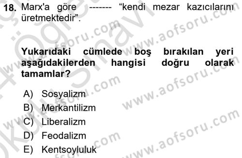 Tarih Felsefesi 2 Dersi 2023 - 2024 Yılı Yaz Okulu Sınav Soruları 18. Soru