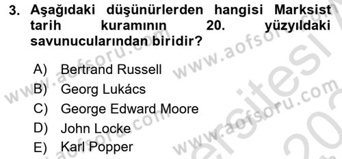 Tarih Felsefesi 2 Dersi 2023 - 2024 Yılı Yaz Okulu Sınav Soruları 3. Soru