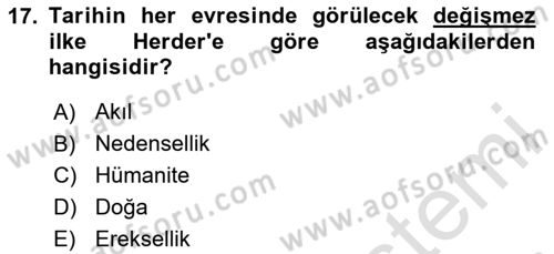 Tarih Felsefesi 2 Dersi 2024 - 2025 Yılı (Vize) Ara Sınav Soruları 17. Soru