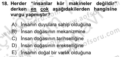 Tarih Felsefesi 2 Dersi 2024 - 2025 Yılı (Vize) Ara Sınav Soruları 18. Soru