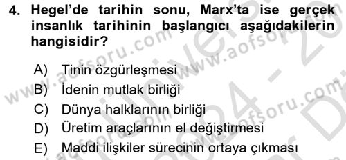 Tarih Felsefesi 2 Dersi 2024 - 2025 Yılı (Vize) Ara Sınav Soruları 4. Soru