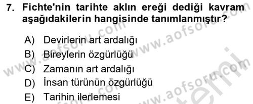 Tarih Felsefesi 2 Dersi 2024 - 2025 Yılı (Vize) Ara Sınav Soruları 7. Soru