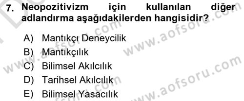 Tarih Felsefesi 2 Dersi 2024 - 2025 Yılı (Final) Dönem Sonu Sınav Soruları 7. Soru