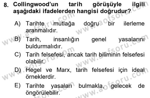 Tarih Felsefesi 2 Dersi 2024 - 2025 Yılı (Final) Dönem Sonu Sınav Soruları 8. Soru