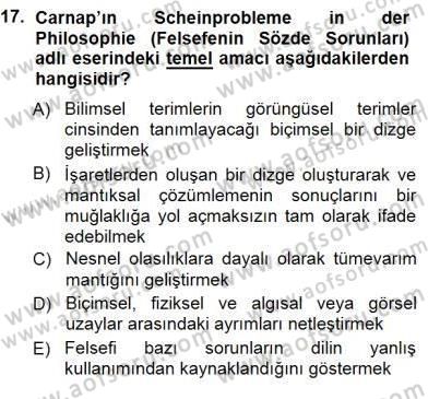 Çağdaş Felsefe 1 Dersi 2012 - 2013 Yılı (Final) Dönem Sonu Sınavı 17. Soru