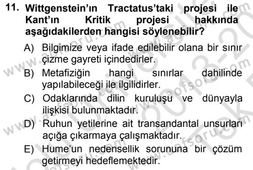 Çağdaş Felsefe 1 Dersi 2013 - 2014 Yılı Tek Ders Sınav Soruları 11. Soru