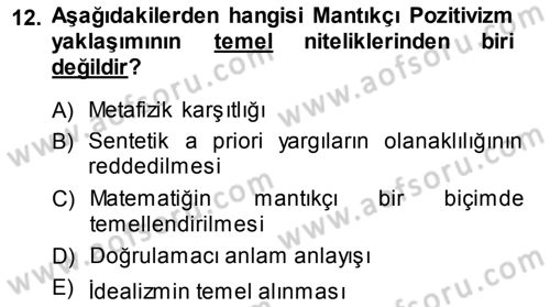 Çağdaş Felsefe 1 Dersi 2013 - 2014 Yılı Tek Ders Sınav Soruları 12. Soru